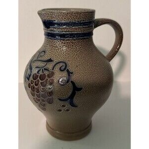 Vintage Germany Salt Glaze Pitcher Brown/Blue Grapes Goebel Merkelbach Stoneware